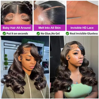 13x4 Hd Lace Frontal Wigs Glueless Human Hair Body Water Wave Lace Front Wigs Brazilian Virgin Hair Natural Black Short Bob Wigs