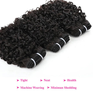 Pixie Curl Hair Bundles with Closure Deep Curly Hair Brazilian Raw Hair Weaving 8-20 Inch Human Hair Loose Deep Wave Extensions