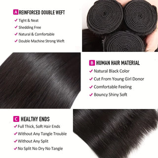 Straight Human Hair Bundles with Frontal Closure 100% Virgin Hair 3 Bundles with 13x4 Lace Frontal Bundles with 4x4 Lace Closure