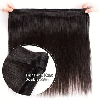 Straight Human Hair Bundles with Frontal Closure 100% Virgin Hair 3 Bundles with 13x4 Lace Frontal Bundles with 4x4 Lace Closure