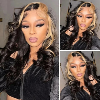 Highlight 13x6 HD Transparent Lace Frontal Wigs Human Hair Wig  For Black Women Brazilian Black With Honey Blonde Human Hair Wig