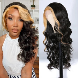 Highlight 13x6 HD Transparent Lace Frontal Wigs Human Hair Wig  For Black Women Brazilian Black With Honey Blonde Human Hair Wig