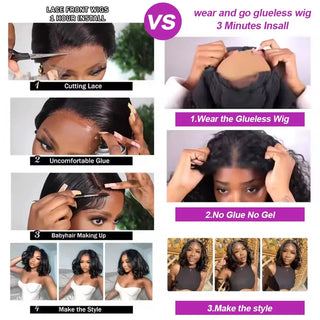 13x4 Hd Lace Frontal Wigs Glueless Human Hair Body Water Wave Lace Front Wigs Brazilian Virgin Hair Natural Black Short Bob Wigs