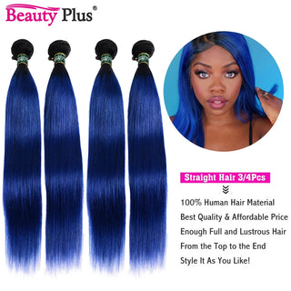 Blue Bundles With Closure Ombre Straight 3 Bundles With Lace Frontal Ear To Ear Dark Black Roots Remy Brazilian Human Hair Pack