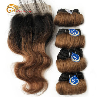 Loose Wave Bundles With Closure Short Human Hair Extension Indian Hair 4 Bundles With Closure 4*4 Lace Closure For Women