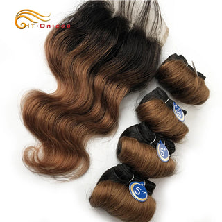 Loose Wave Bundles With Closure Short Human Hair Extension Indian Hair 4 Bundles With Closure 4*4 Lace Closure For Women