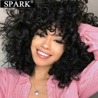 Spark Ombre Brazilian Hair 3 or 4 Bundles With Closure Remy Human Hair Weave Extensions Loose Bouncy Curly Natural Black Color