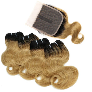 BHF Body Wave Bundles With Closure 100% Natural Remy Brazilian 50g Blonde Ombre Human Hair 4 Bundles With Closure Halloween Day