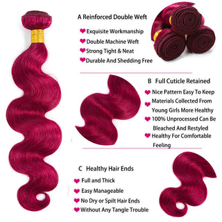 Burgundy 2/3/4 Bundles With 4x4 Lace Closure Body Wave Bundles With Closure BUG Human Hair Bundles With Closure Remy Hair Weave