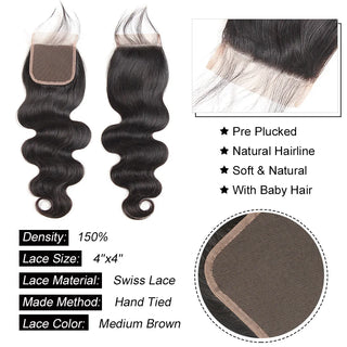 Body Wave Human Hair Bundles With Closure 4x4 Free Part Pre Plucked Brazilian Bundles With Closure Remy Hair Extension AliPearl