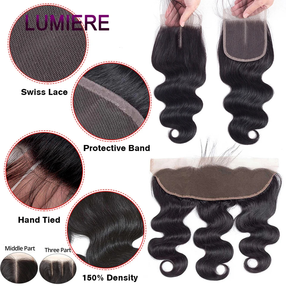 18A Virgin Raw Body Wave Bundles With Closure Frontal HD Transparent Lace Closure And Bundles Brazilian Hair Weave Extensions