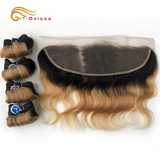 Brazilian Curly Bundles With Closure 1B/27/30/99J Ombre Bundles With Closure Remy Human Hair Weave Closure Lace Frontal