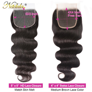 Nadula Hair 3/4 Bundles With Closure Brazilian Body Wave With Closure 4*4 Swiss Lace Closure 100% Remy Human Hair Natural Color