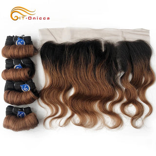 Brazilian Curly Bundles With Closure 1B/27/30/99J Ombre Bundles With Closure Remy Human Hair Weave Closure Lace Frontal
