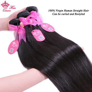 Raw Hair Straight Bundles With HD Lace Closure 5x5 4x4 100% Human Hair Transparent Lace Queen Hair Official Store