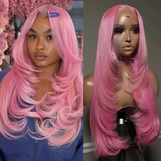Purple Lace Front Wig 13x4 Glueless Layered Cut Lace Wigs PrePlucked Hd Lace Long Straight Wig For Women Cosplay Daily Use