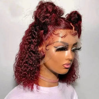 WDBY Beauty – 99J Burgundy Kinky Curly Bob Wig (13x4 Lace Frontal, Pre‑Plucked Deep Wave Human Hair