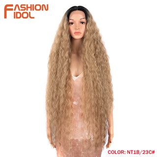 Synthetic Wigs Cosplay Loose Wave Hair Lace Front Wigs For Women Ombre Brown Water Wave 42 Inch Curly Hair Heat Resistant Wig