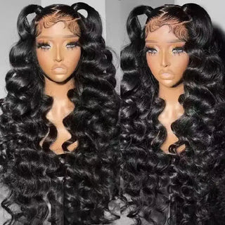 13X4X1 HD Lace Front Wig Synthetic Loose Deep Wave Prepluck Hairline Glueless Wigs Black Color Daily Party Wedding Soft Hair