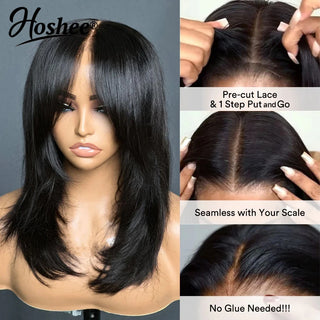 WDBY Beauty – Wear & Go Straight Human Hair Wig with Layered Bangs (13x4 HD Lace / 4x4 Lace Closure – Glueless 250% Density)