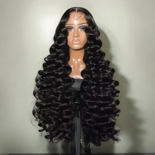 13X4X1 HD Lace Front Wig Synthetic Loose Deep Wave Prepluck Hairline Glueless Wigs Black Color Daily Party Wedding Soft Hair
