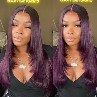 Purple Lace Front Wig 13x4 Glueless Layered Cut Lace Wigs PrePlucked Hd Lace Long Straight Wig For Women Cosplay Daily Use