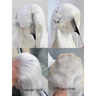 WDBY Beauty 13x6 White Straight Lace Front Wig – 26” Long Synthetic Cosplay Wig