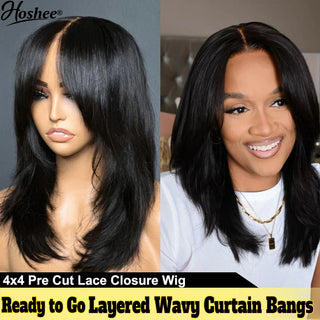WDBY Beauty – Wear & Go Straight Human Hair Wig with Layered Bangs (13x4 HD Lace / 4x4 Lace Closure – Glueless 250% Density)