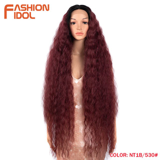 Synthetic Wigs Cosplay Loose Wave Hair Lace Front Wigs For Women Ombre Brown Water Wave 42 Inch Curly Hair Heat Resistant Wig