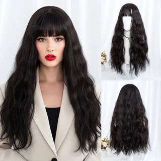 Wdbybeauty Women’s Lolita Long Wavy Synthetic Black Wig With Bang Heat Resistant for Halloween Christmas Cosplay & Daily Wear