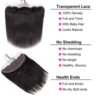 Straight Human Hair Bundles with Frontal Closure 100% Virgin Hair 3 Bundles with 13x4 Lace Frontal Bundles with 4x4 Lace Closure
