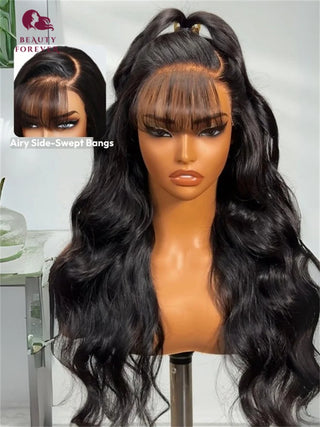 Beautyforever Pre everything™ Lace Frontal Glueless Wig Loose Body Wave With Vintage Air Bangs Put on and Go Human Hair Wig