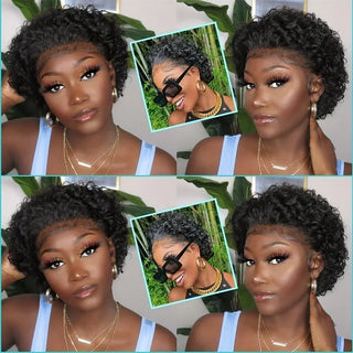 Wdbybeauty 13x1 Curly Human Hair Lace Frontal Wig Pixie Cut Curly Lace Front Human Hair Wigs for Women Brazilian Human Hair Wig Sale