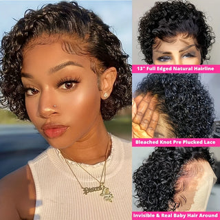 Wdbybeauty 13x1 Curly Human Hair Lace Frontal Wig Pixie Cut Curly Lace Front Human Hair Wigs for Women Brazilian Human Hair Wig Sale