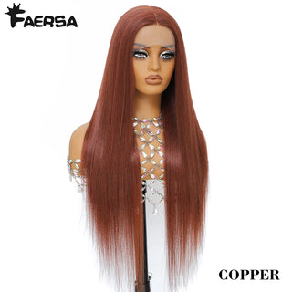 HD Lace Front Wig Skunk Stripe 13X6 Lace Wig Pre Plucked Glueless Synthetic Heat Resistant Long Straight Black and Blonde Wigs