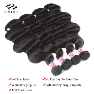 UNice Hair Body Wave 3 Bundles With Lace Frontal Closure 13x4 or 4x4 or 5x5 HD Lace Closure 100% Human Hair Bundles