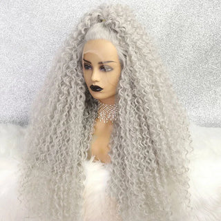 WDBY Beauty – Webster Silver Grey Deep Wave Synthetic Lace Front Wig (Glueless Long Curly Style for Women)