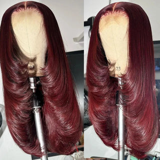 Purple Lace Front Wig 13x4 Glueless Layered Cut Lace Wigs PrePlucked Hd Lace Long Straight Wig For Women Cosplay Daily Use