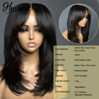 WDBY Beauty – Wear & Go Straight Human Hair Wig with Layered Bangs (13x4 HD Lace / 4x4 Lace Closure – Glueless 250% Density)
