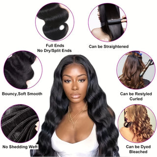 Human Hair Bundles with Closure (10 12 14 16 18，4x4 Lace Closure) Straight Brazilian Human Hair Weft 150% Density Natural Color