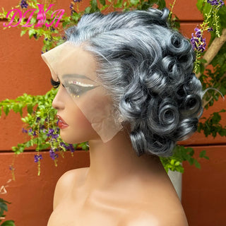 Wdbybeauty 13x4 Transparent Lace Frontal Wig 250% Density Short Bob Loose Wave Human Hair Wigs Bouncy Curly Hair Wigs for Black Women