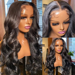 WDBY Beauty – Synthetic Body Wave Lace Front Wig with Mid‑Parted Bangs (18 inch / 28 inch for Black Women and Girls)
