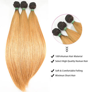 1B/27 Honey Blonde Human Hair Bundles With Closure Brazilian Straight Bundles With Closure 3/4 Human Hair Weave Extensions