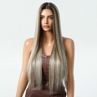 WDBY Beauty 13x6 HD Lace Front Straight Wig – Long Brown & Platinum Highlight Synthetic Wig