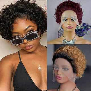 Wdbybeauty 13x1 Curly Human Hair Lace Frontal Wig Pixie Cut Curly Lace Front Human Hair Wigs for Women Brazilian Human Hair Wig Sale