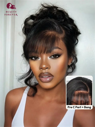 Beautyforever Pre everything™ Lace Frontal Glueless Wig Loose Body Wave With Vintage Air Bangs Put on and Go Human Hair Wig