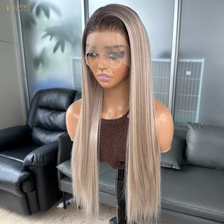 Wdbybeauty long Heat Resistant 13x6 Synthetic Lace Front Wig Japan Futura Hair Ombre Highlights Silky Straight Hair Pre Plucked Hairline