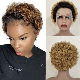 Wdbybeauty 13x1 Curly Human Hair Lace Frontal Wig Pixie Cut Curly Lace Front Human Hair Wigs for Women Brazilian Human Hair Wig Sale