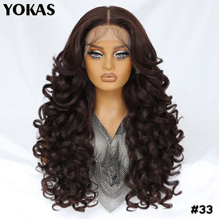 Latisha Lace Frontal Wigs Synthetic 24 Inch Loose Curl Pre Plucked Lace Frontal Wig For Women Highlight With Baby Hair 13X6 Wigs