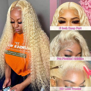 WDBY Beauty 613 Blonde HD Lace Frontal Wig – Deep Wave Curly Human Hair Wig 13x6/13x4
